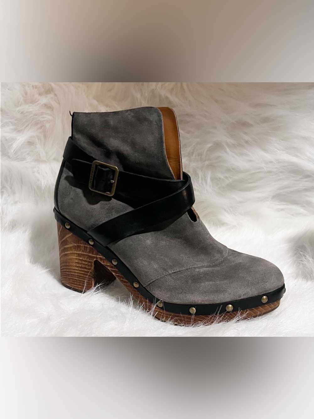 Kork Ease Razzoli Platform Suede/Leather Studded Clog Bootie Size 8.5